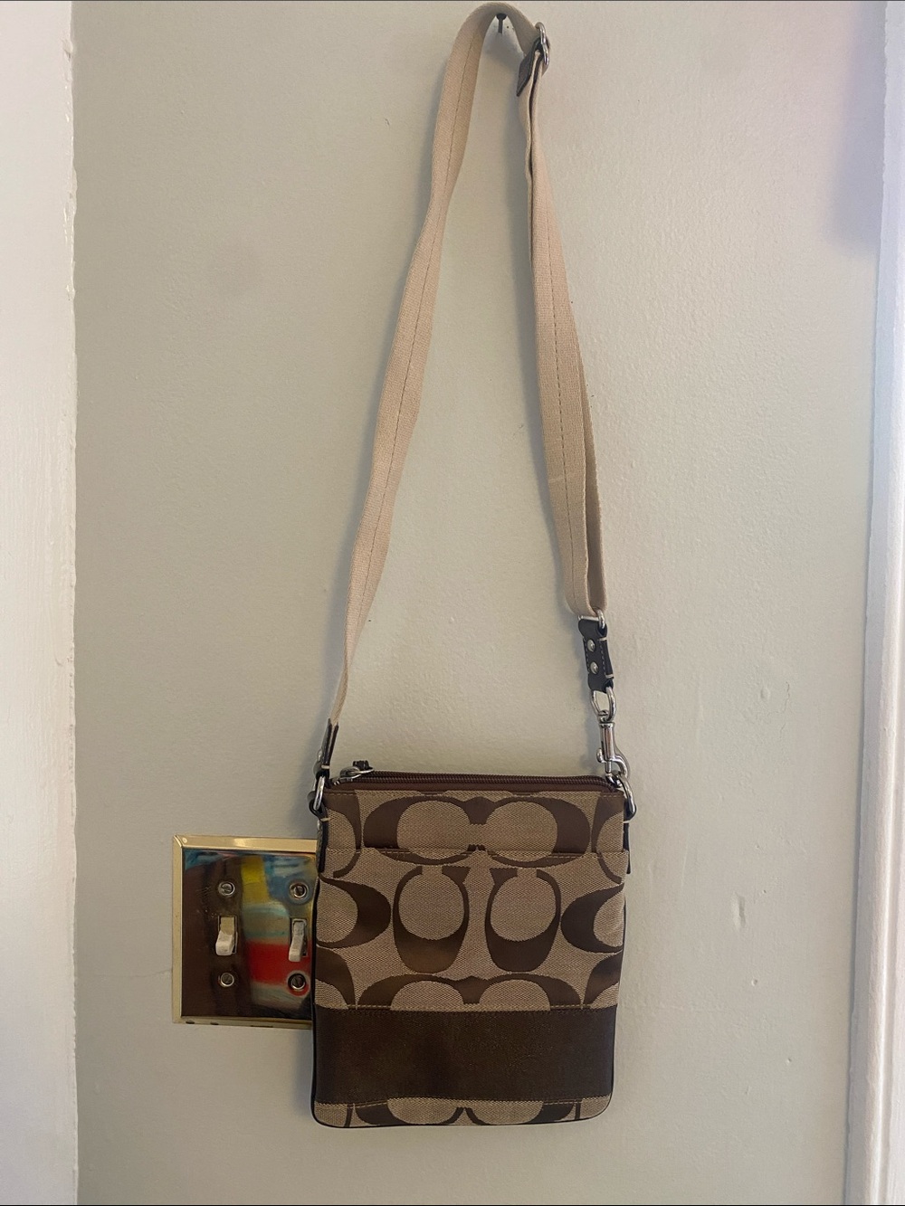 Coach Tan and Brown Signature Crossbody Bag